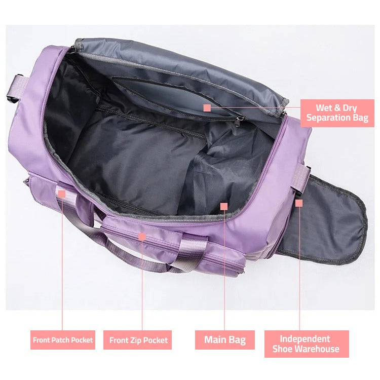 Bolsa de viaje multi-bolsillos, duffle deportiva y de gimnasio con compartimento separado para zapatos
