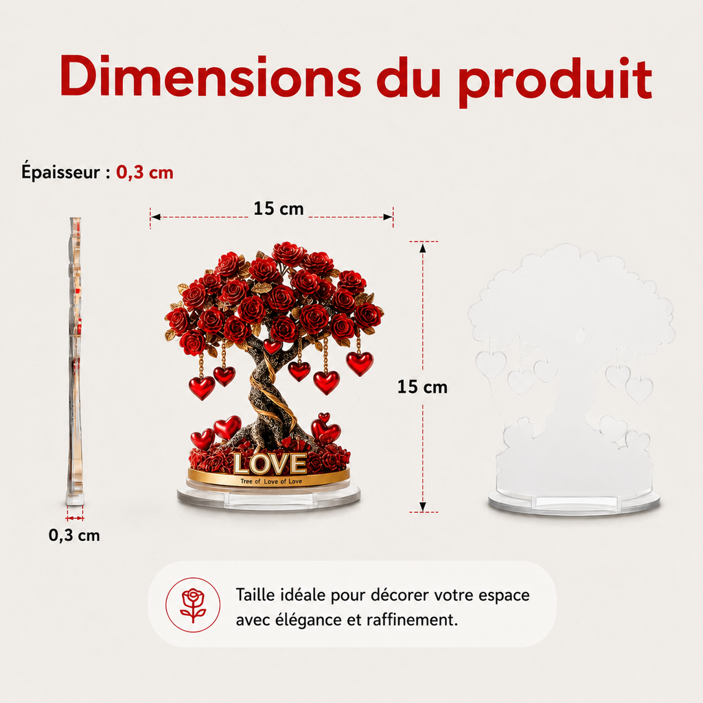GEMA NOBLEHEART – Elegante árbol de rosas de cristal en forma de corazón con base dorada
