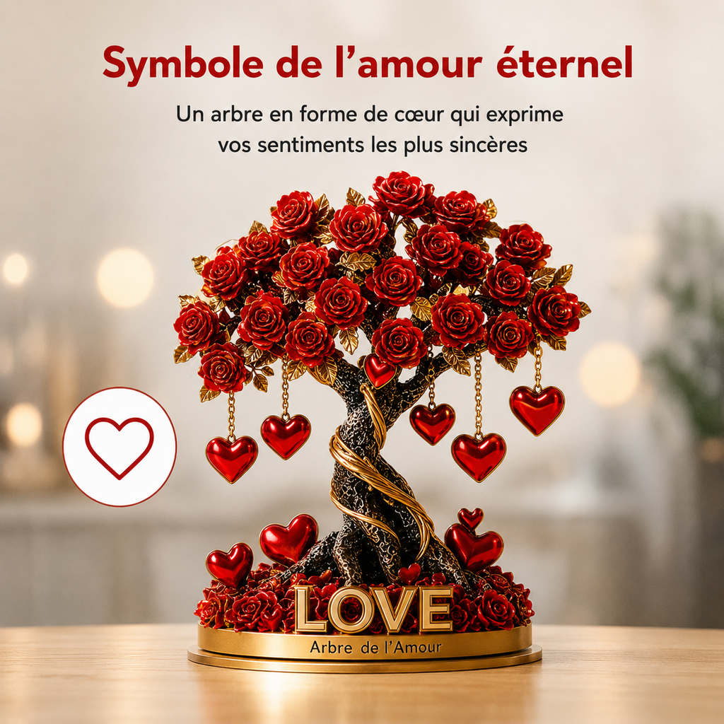 GEMA NOBLEHEART – Elegante árbol de rosas de cristal en forma de corazón con base dorada