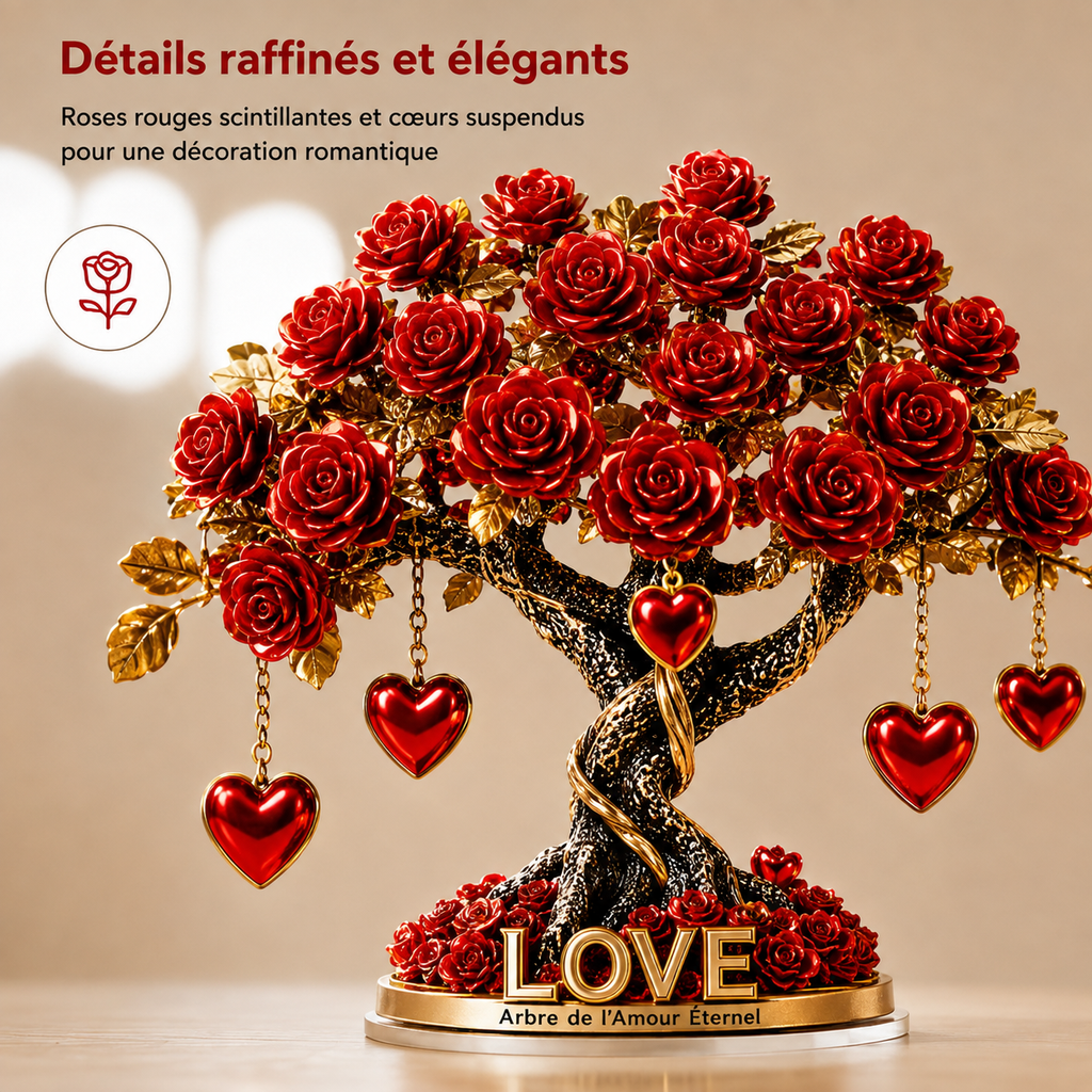 GEMA NOBLEHEART – Elegante árbol de rosas de cristal en forma de corazón con base dorada