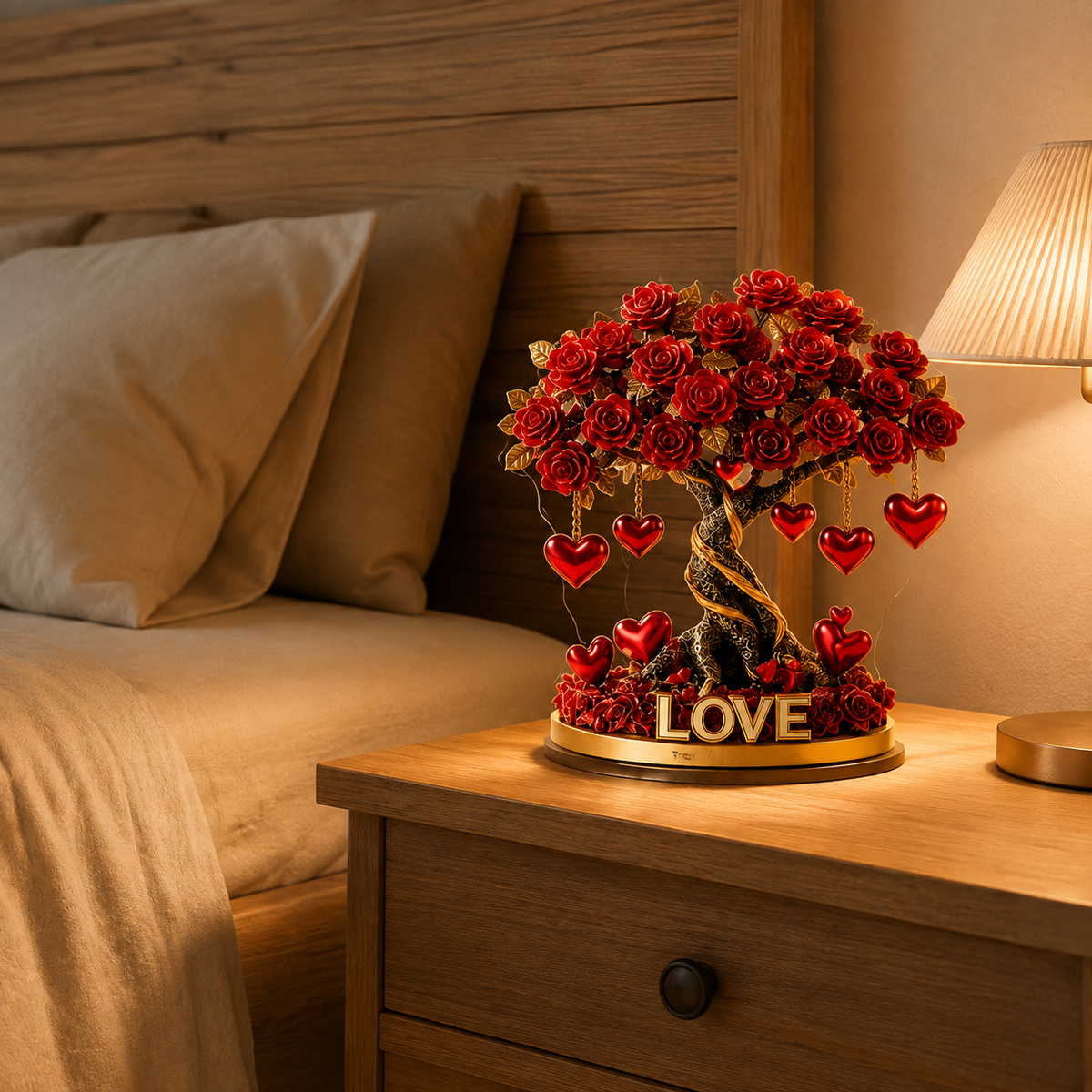 GEMA NOBLEHEART – Elegante árbol de rosas de cristal en forma de corazón con base dorada