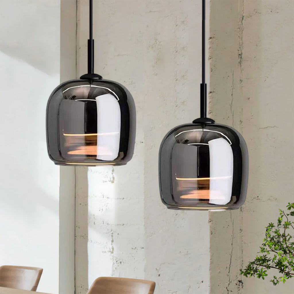 BowLift | Lámpara Colgante de Vidrio Negro Nórdico - Lámpara Moderna para Isla de Cocina y Comedor