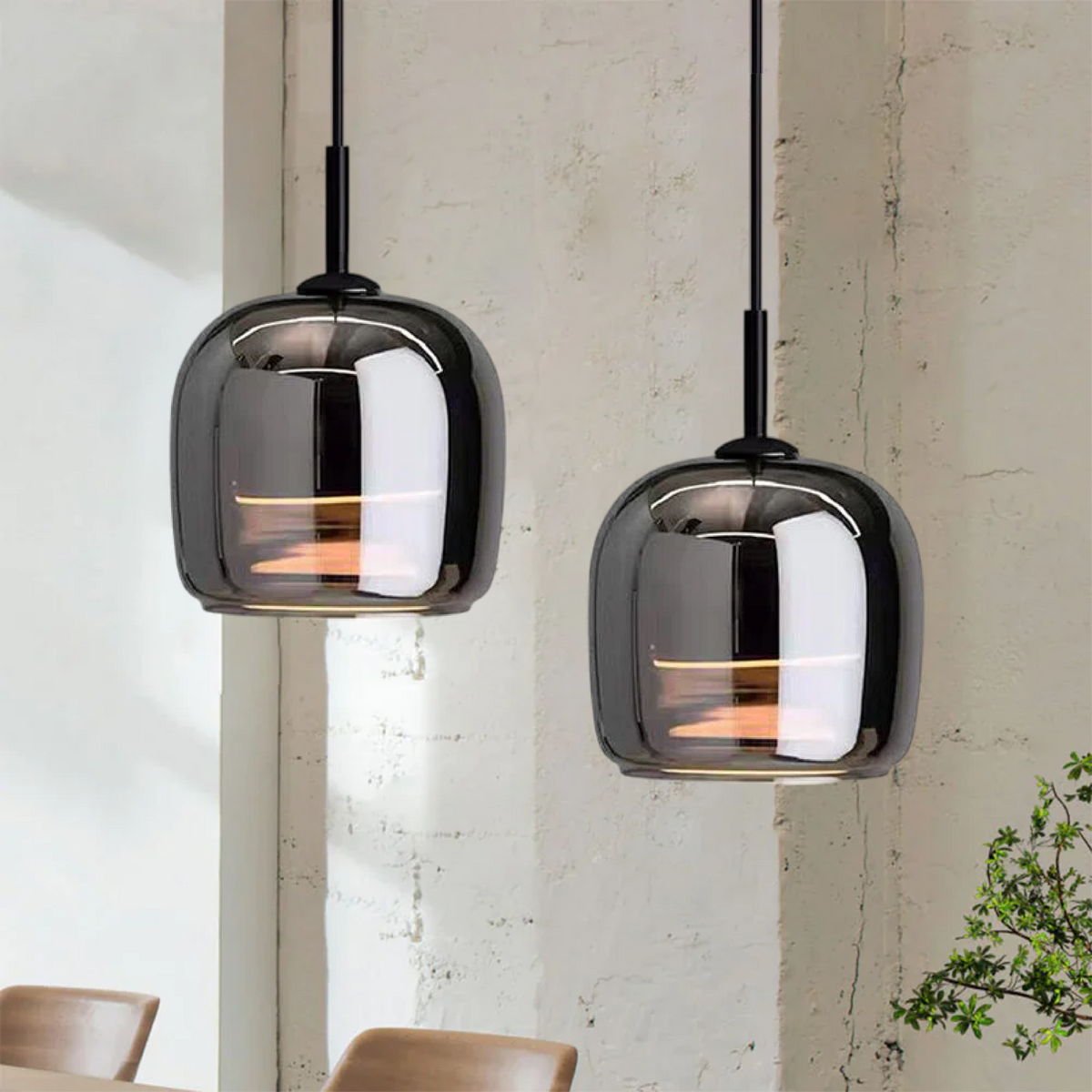 BowLift | Lámpara Colgante de Vidrio Negro Nórdico - Lámpara Moderna para Isla de Cocina y Comedor