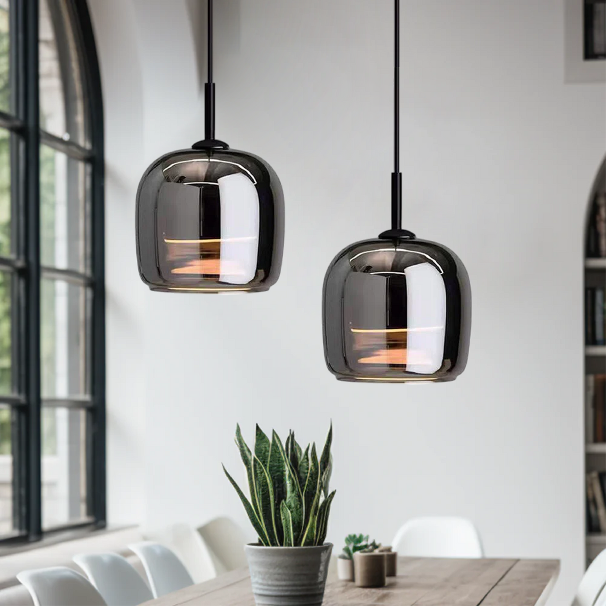 BowLift | Lámpara Colgante de Vidrio Negro Nórdico - Lámpara Moderna para Isla de Cocina y Comedor