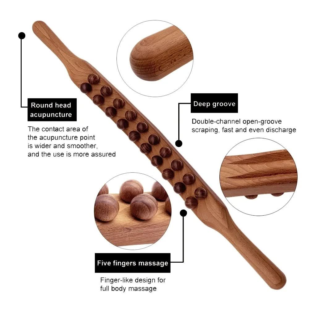 Herramienta Natural de Masaje Gua Sha de Madera Ergonómica y Portátil – Mejora de la Circulación y Relajación Muscular