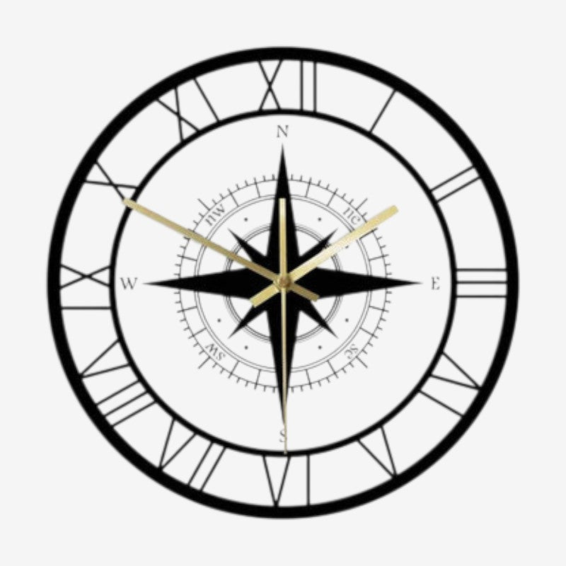 TimeCompass – Reloj de Pared Redondo con Diseño de Brújula y Mecanismo Silencioso