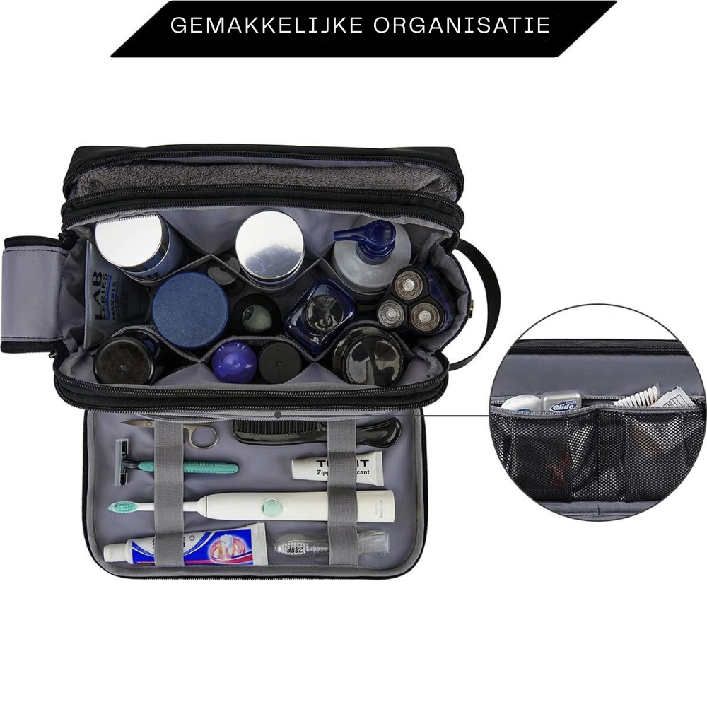 Neceser de Viaje para Hombres con Doble Cierre y Material Resistente al Agua - Negro