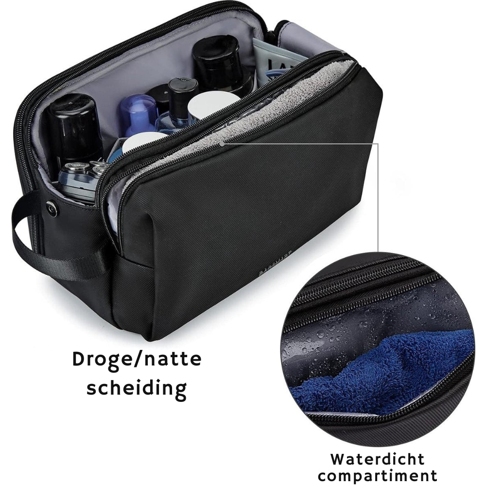 Neceser de Viaje para Hombres con Doble Cierre y Material Resistente al Agua - Negro