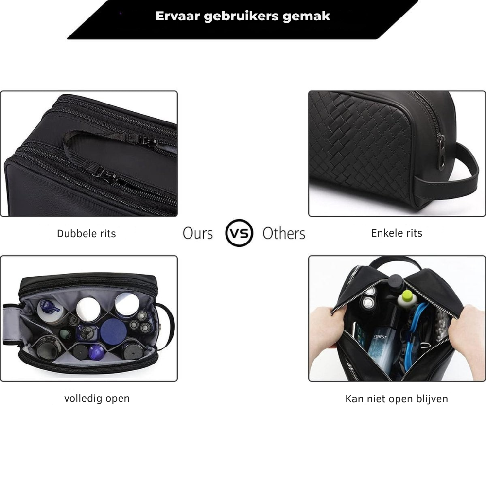 Neceser de Viaje para Hombres con Doble Cierre y Material Resistente al Agua - Negro