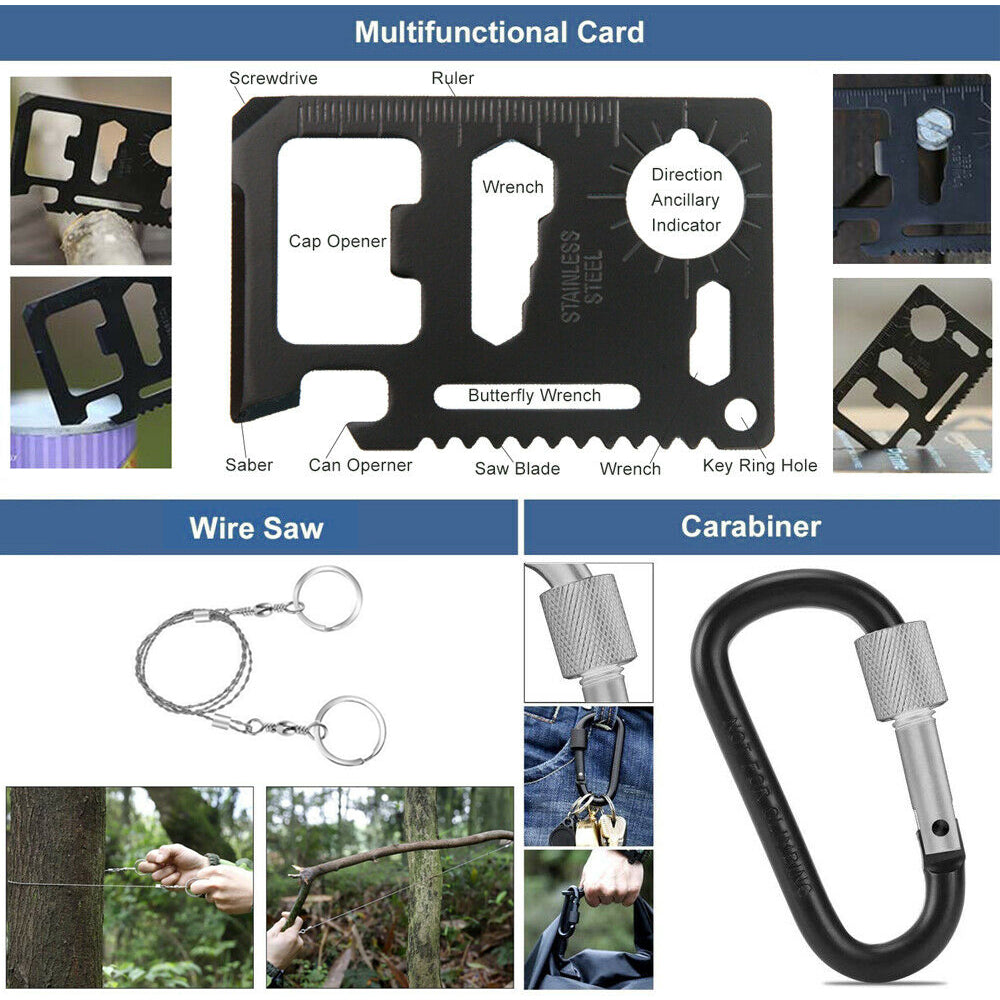 Kit de Supervivencia de 27 Piezas para Senderismo, Acampada y Situaciones de Emergencia