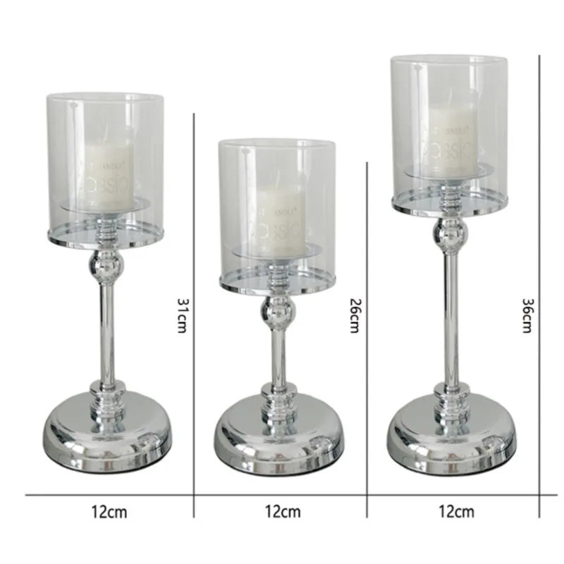 Elegante Candelabro Metálico con Soporte de Vidrio para Decoración Ambiental