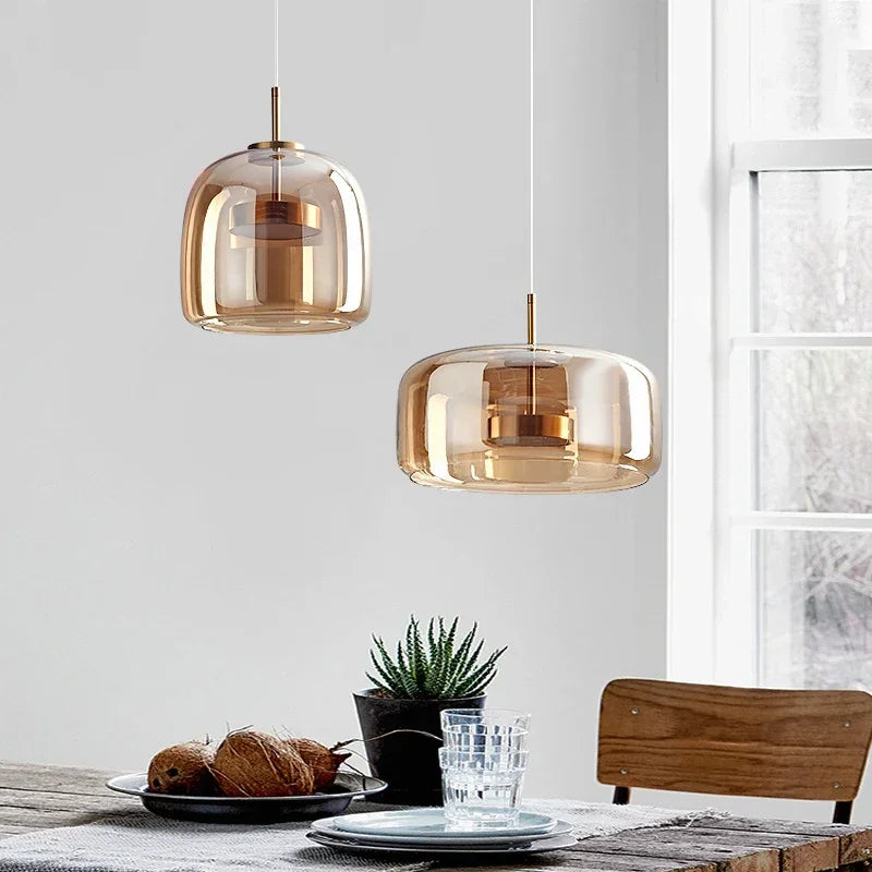 Lámpara Colgante de Vidrio Nórdica - Luces Colgantes Ajustables para Cocina