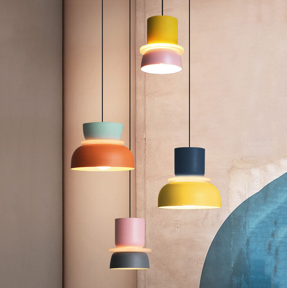 Lámpara colgante escandinava con iluminación LED – pantalla de metal colorida para iluminación colgante en la cocina