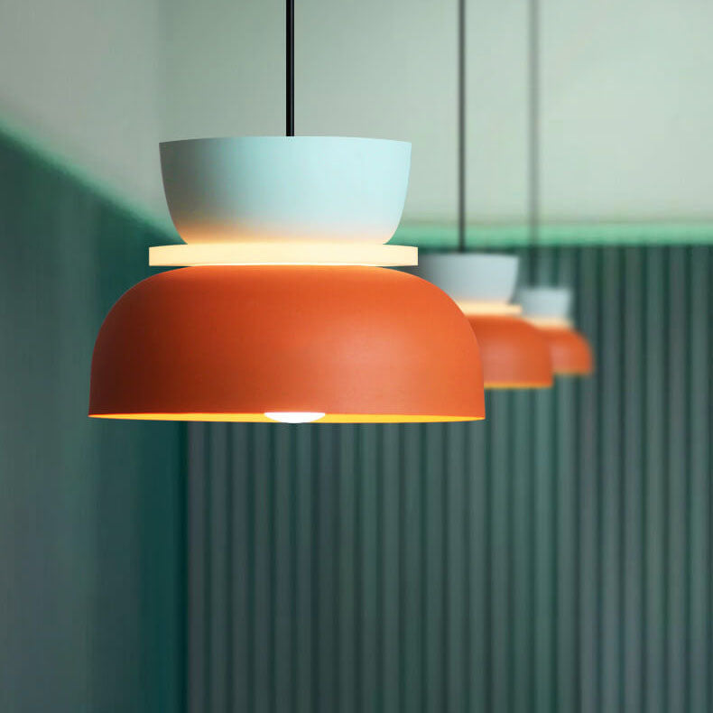 Lámpara colgante escandinava con iluminación LED – pantalla de metal colorida para iluminación colgante en la cocina