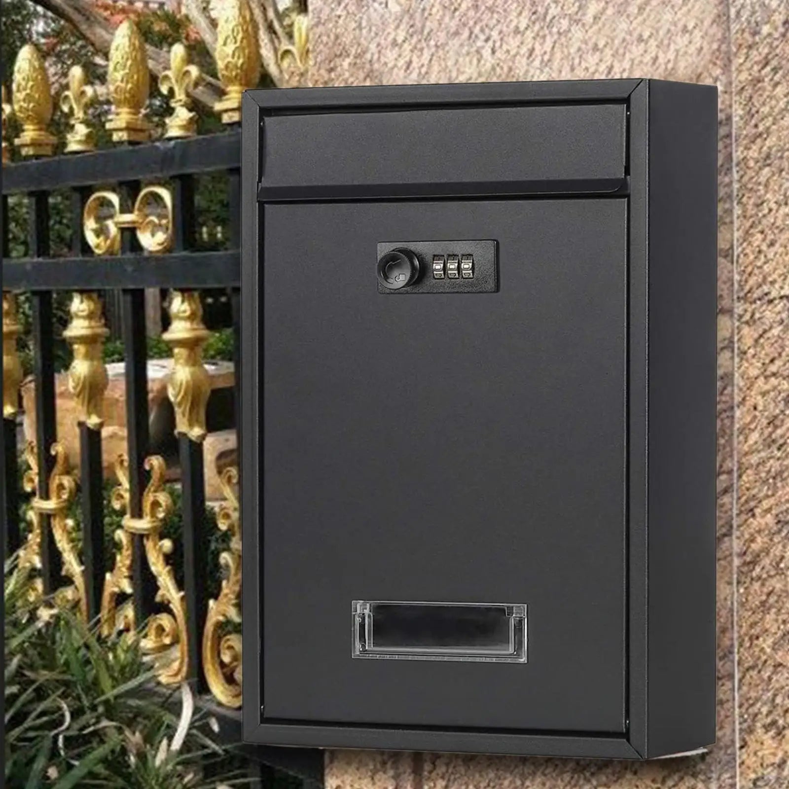Buzón Moderno con Cerradura de Combinación – Buzón Negro para Correspondencia y Paquetes Pequeños