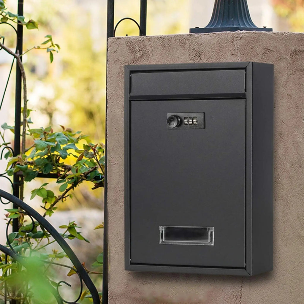 Buzón Moderno con Cerradura de Combinación – Buzón Negro para Correspondencia y Paquetes Pequeños