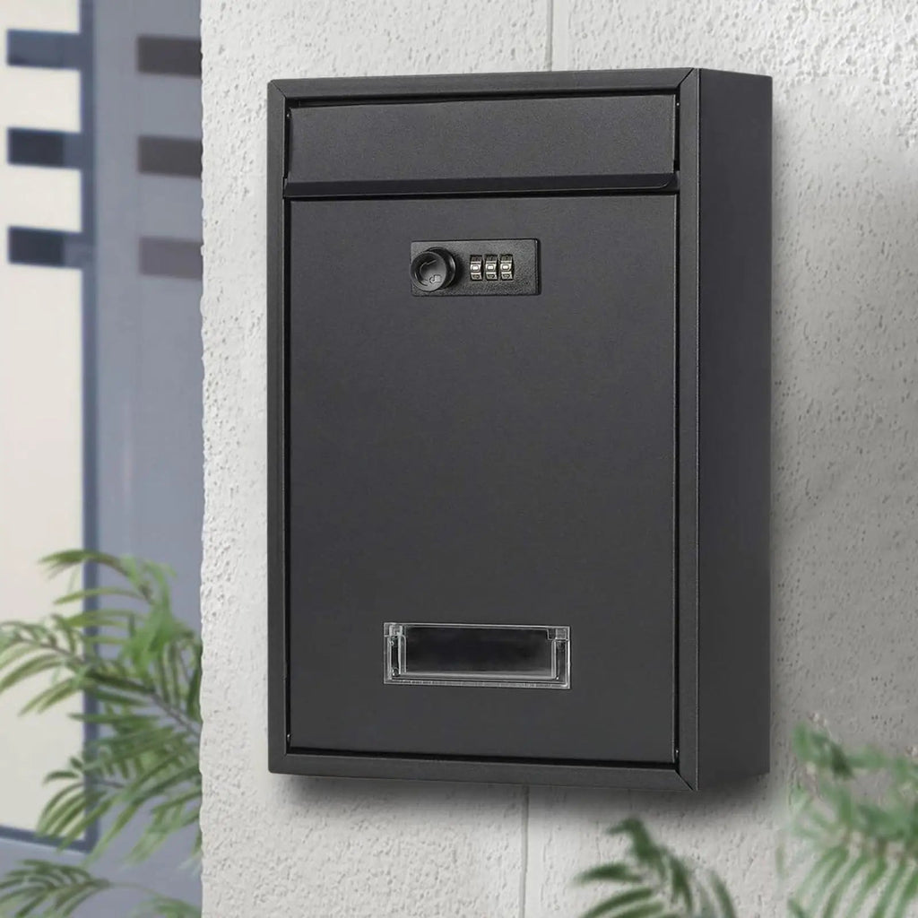 Buzón Moderno con Cerradura de Combinación – Buzón Negro para Correspondencia y Paquetes Pequeños