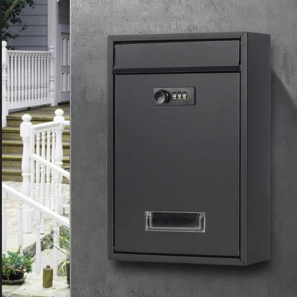Buzón Moderno con Cerradura de Combinación – Buzón Negro para Correspondencia y Paquetes Pequeños
