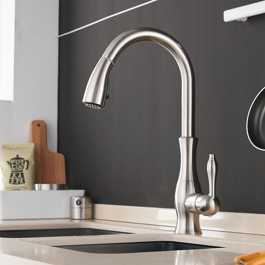 Grifo de cocina negro moderno – con caño extraíble y control de una sola manija – grifería elegante y funcional para cualquier cocina