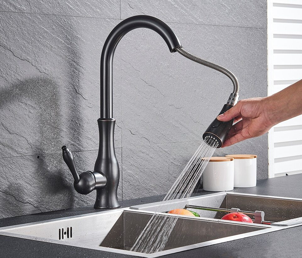 Grifo de cocina negro moderno – con caño extraíble y control de una sola manija – grifería elegante y funcional para cualquier cocina