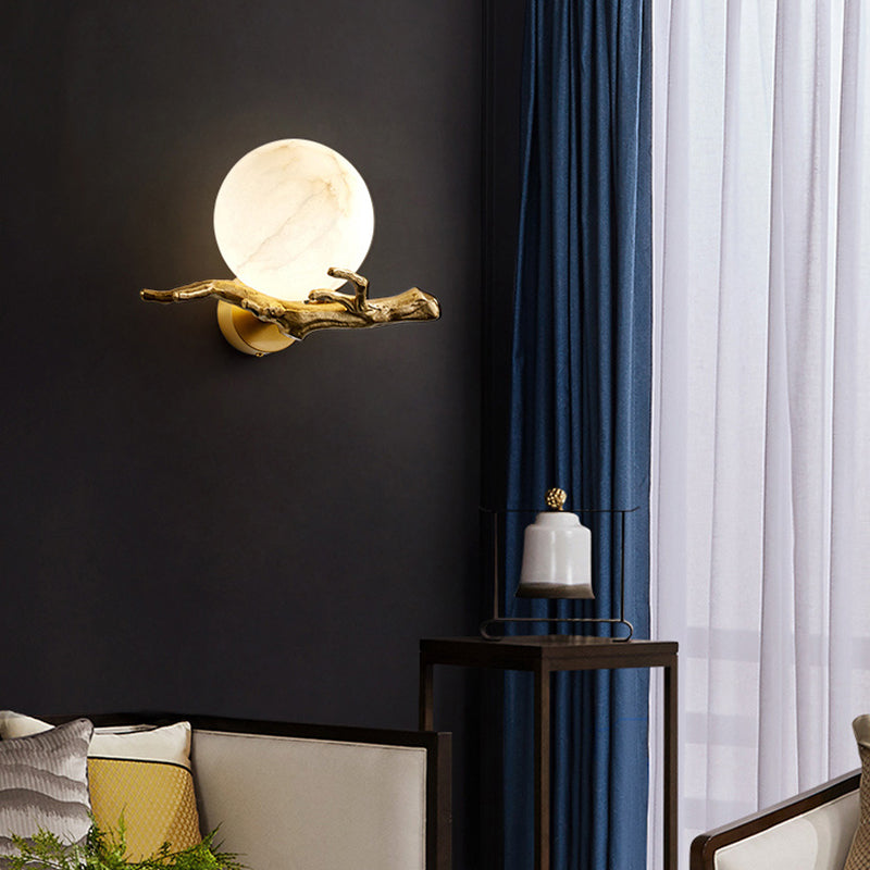 Aplique de Pared LED Moderno de Mármol y Cobre – Lámpara de Pared para Salón y Dormitorio, D30 x W20 cm