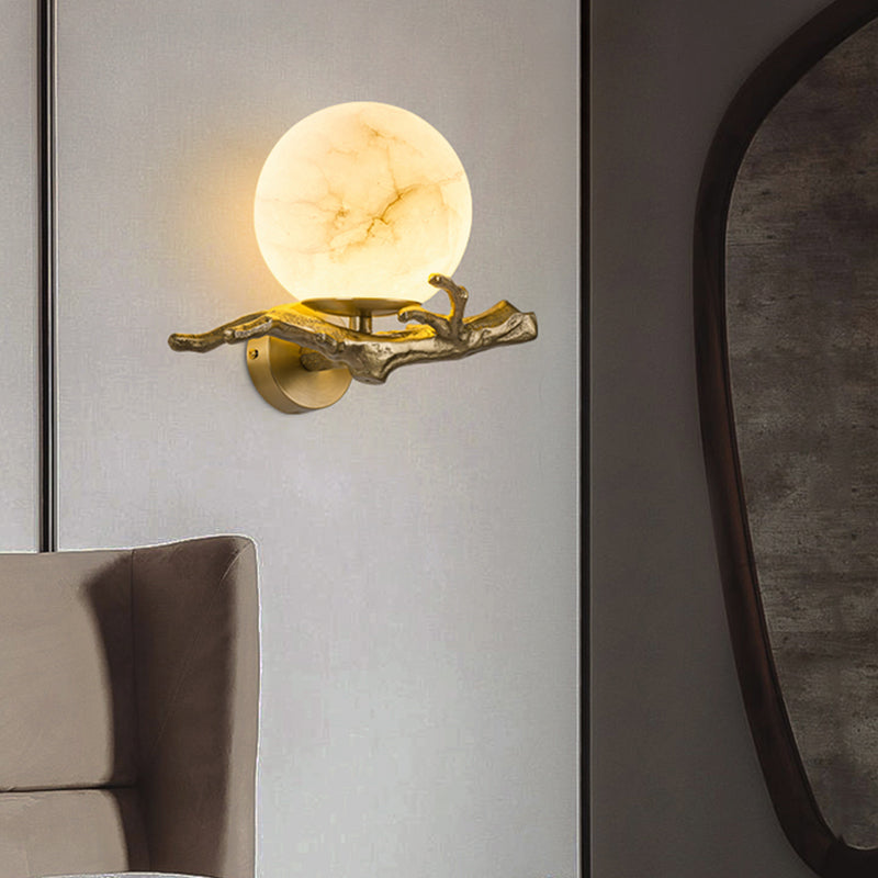 Aplique de Pared LED Moderno de Mármol y Cobre – Lámpara de Pared para Salón y Dormitorio, D30 x W20 cm