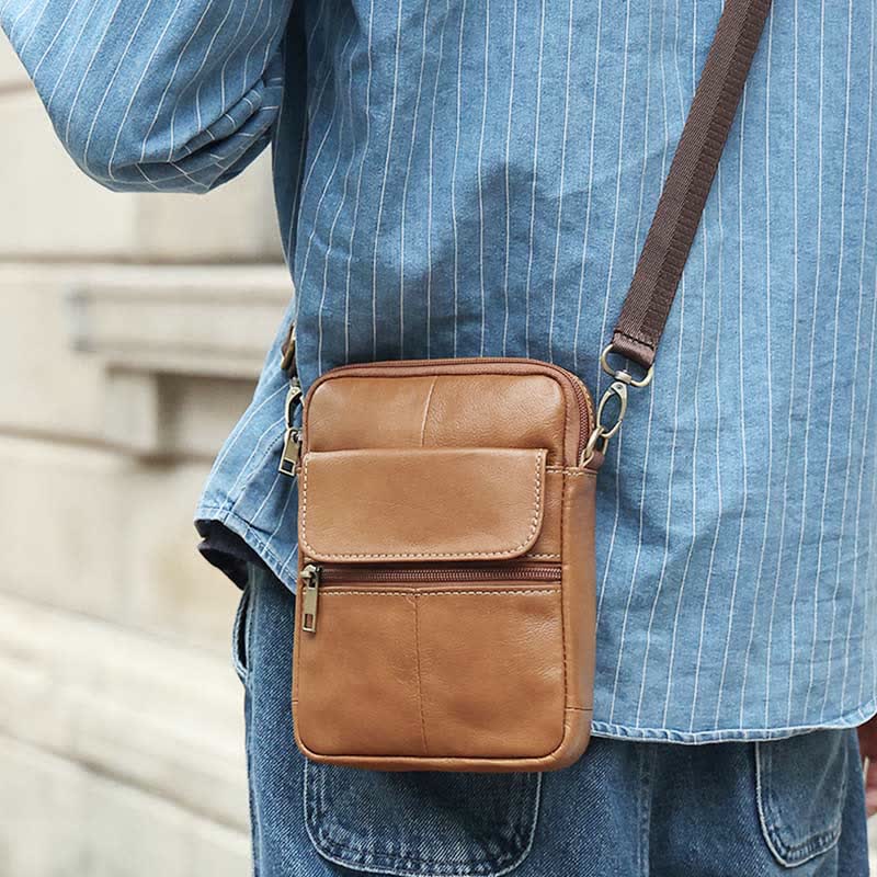Pequeño Bolso de Hombro de Cuero para Hombres