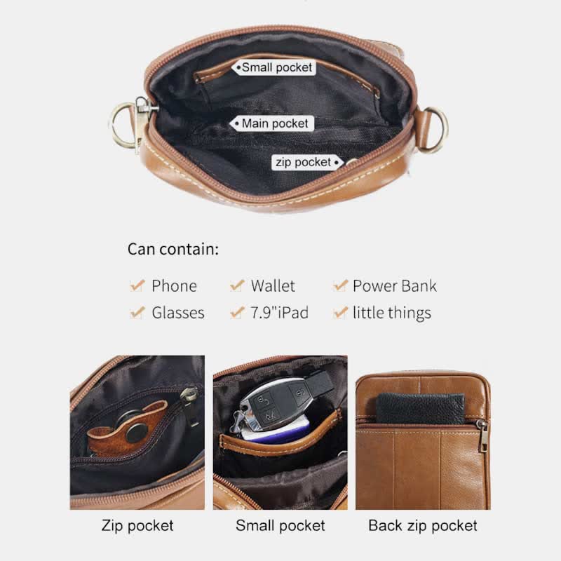 Pequeño Bolso de Hombro de Cuero para Hombres