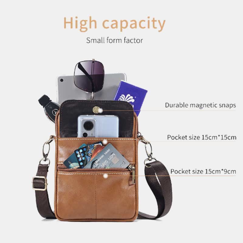 Pequeño Bolso de Hombro de Cuero para Hombres