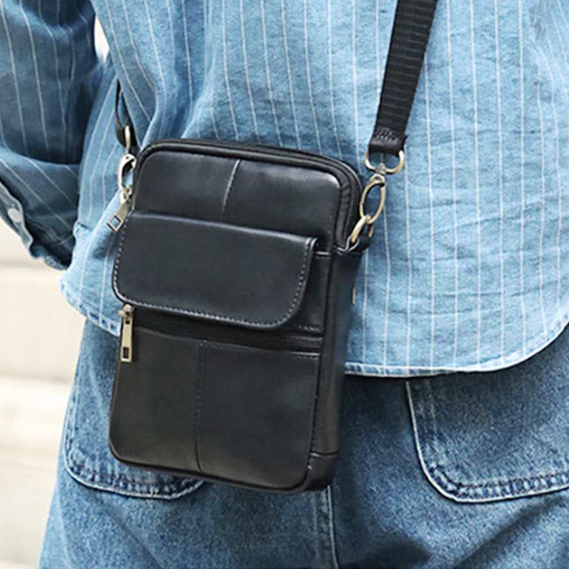 Pequeño Bolso de Hombro de Cuero para Hombres