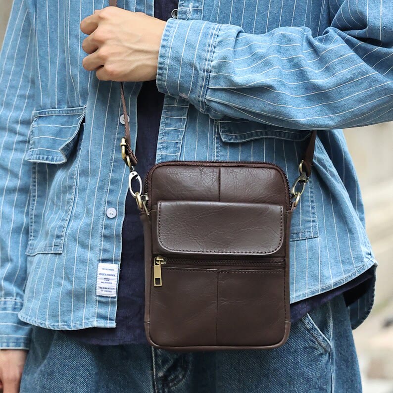 Pequeño Bolso de Hombro de Cuero para Hombres