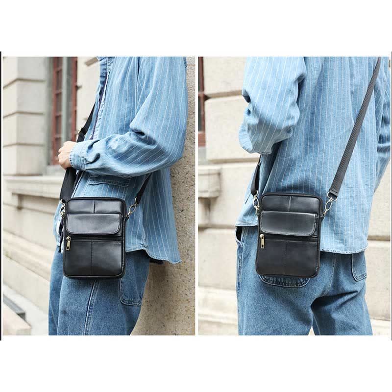 Pequeño Bolso de Hombro de Cuero para Hombres
