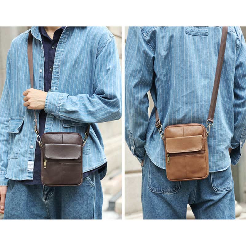 Pequeño Bolso de Hombro de Cuero para Hombres