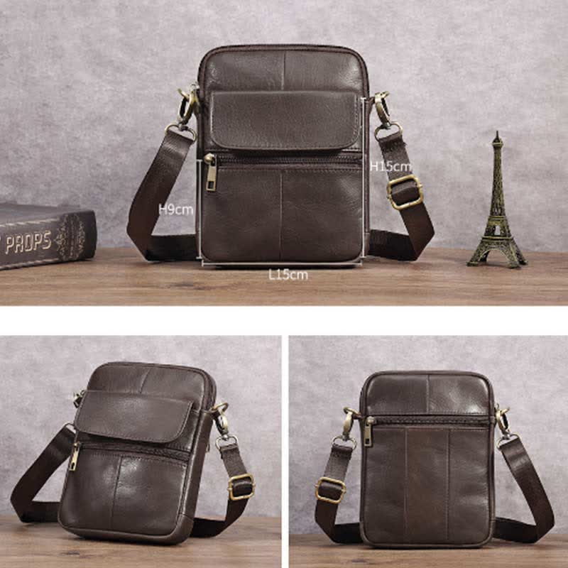 Pequeño Bolso de Hombro de Cuero para Hombres