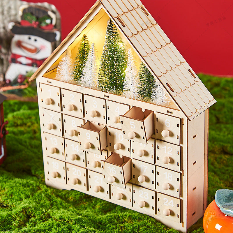 Calendario de Adviento de Navidad de Madera con Luz LED
