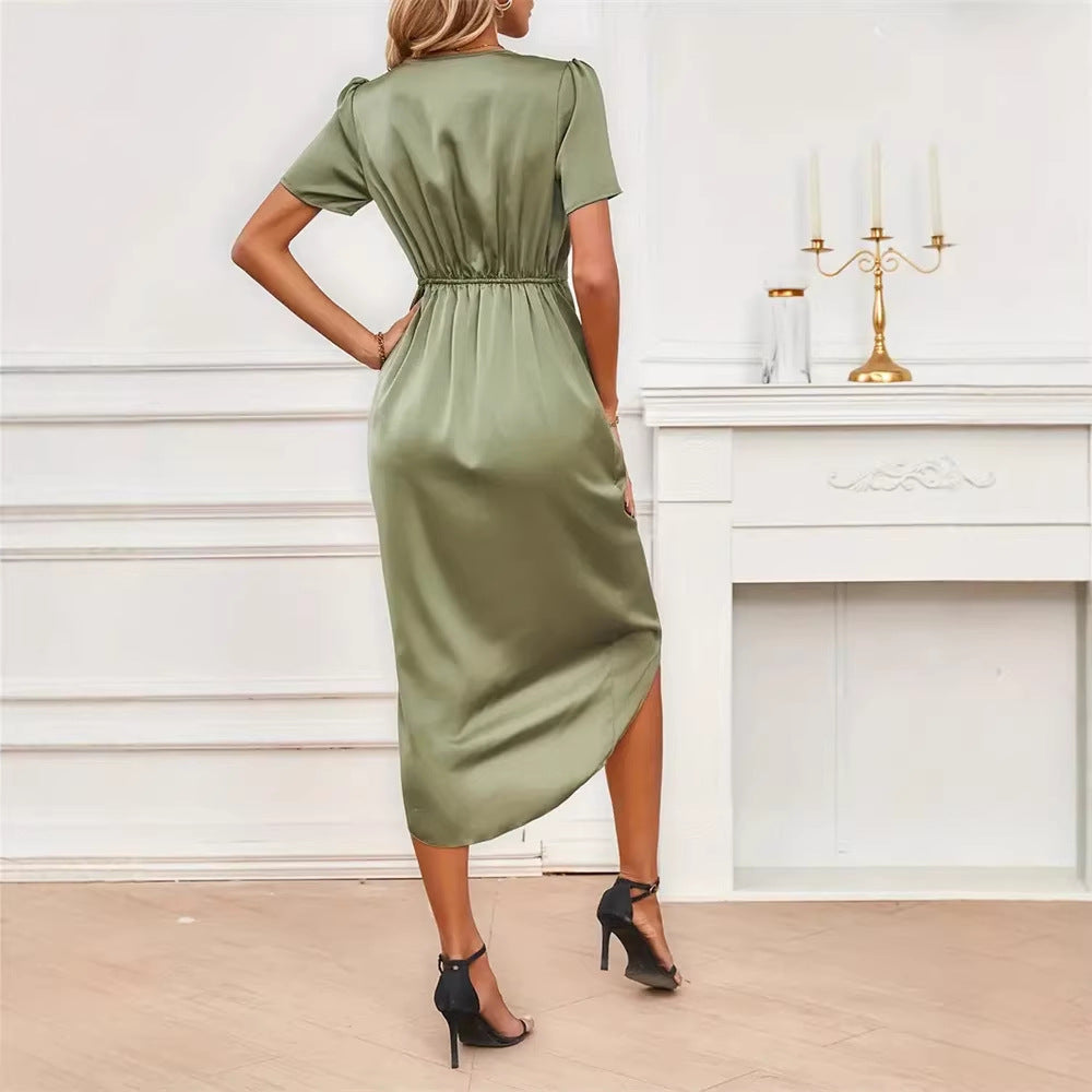 Vestido envolvente para mujeres con elegante escote en V y diseño fruncido Lisslune