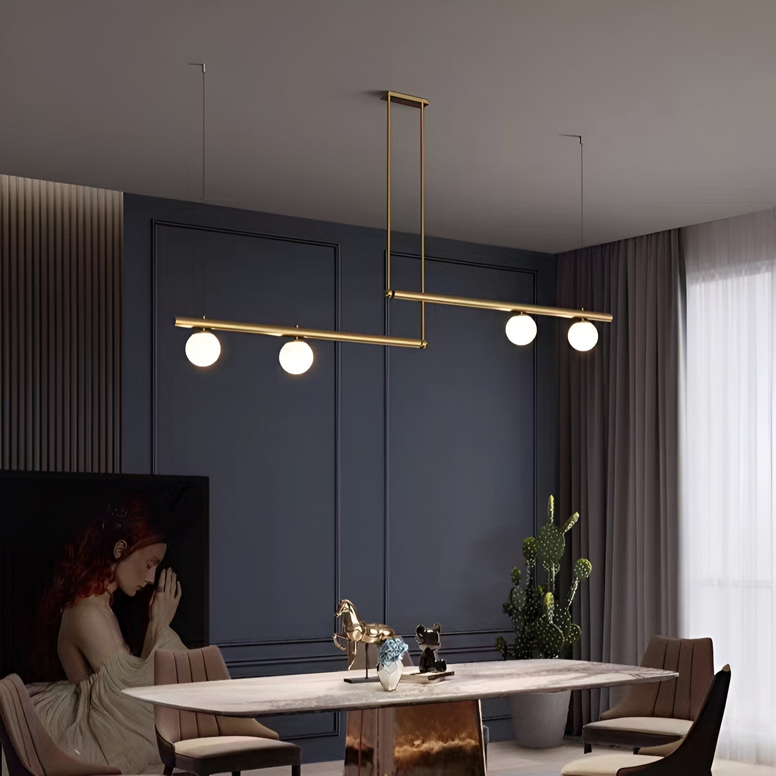 Lana | Lámpara colgante lineal nórdica para mesa de comedor