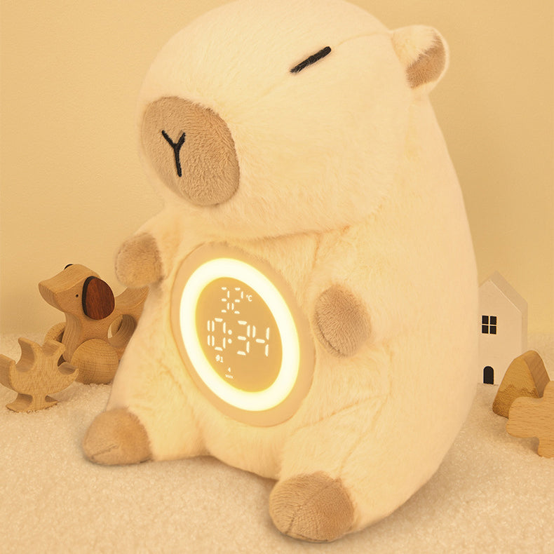 CapyGlow - Reloj despertador de peluche capibara con luz para niños