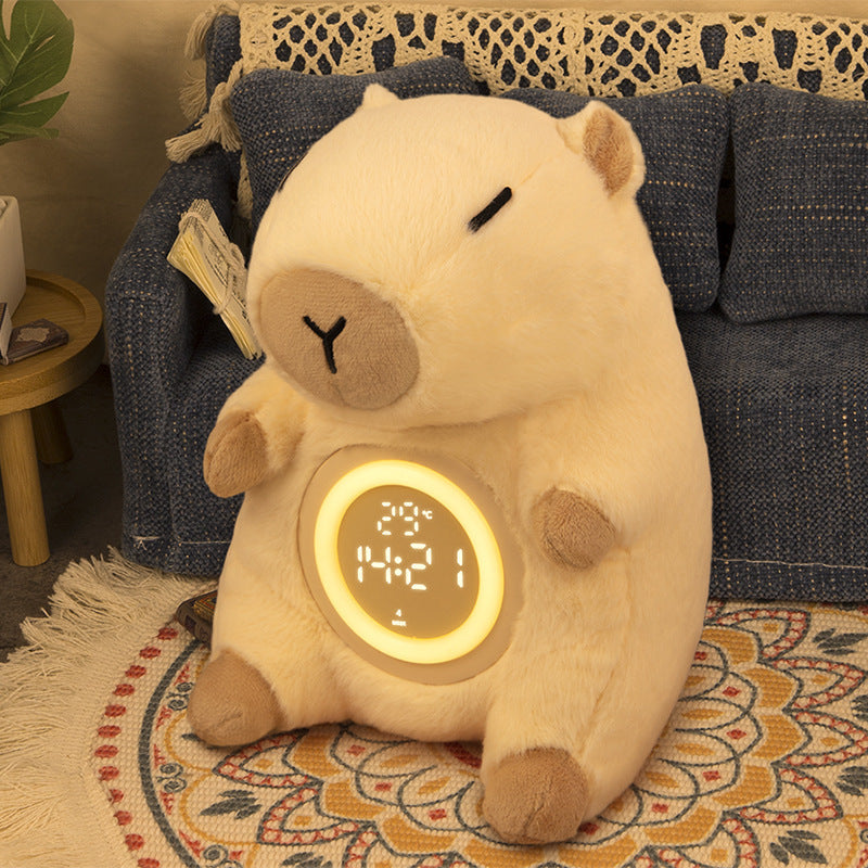 CapyGlow - Reloj despertador de peluche capibara con luz para niños