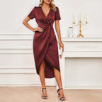 Vestido envolvente para mujeres con elegante escote en V y diseño fruncido Lisslune