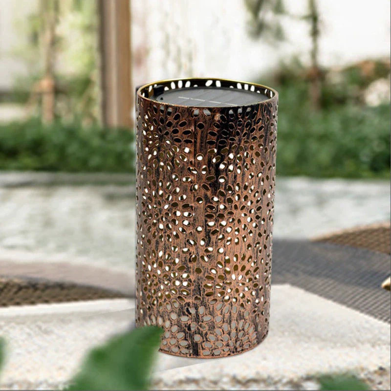 Lisslune | Luces solares metálicas cilíndricas para exteriores en el jardín, juego de dos