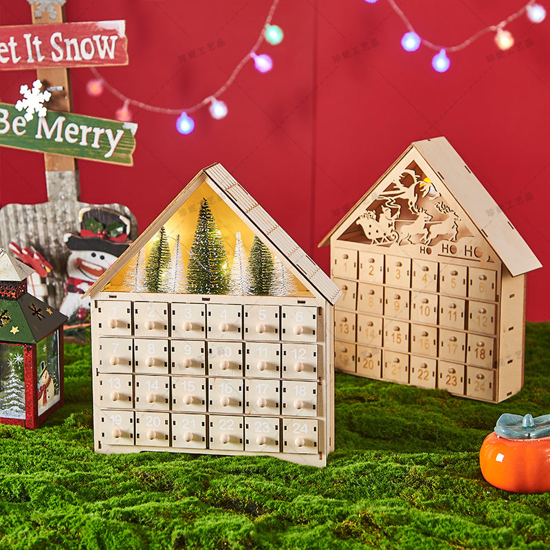 Calendario de Adviento de Navidad de Madera con Luz LED