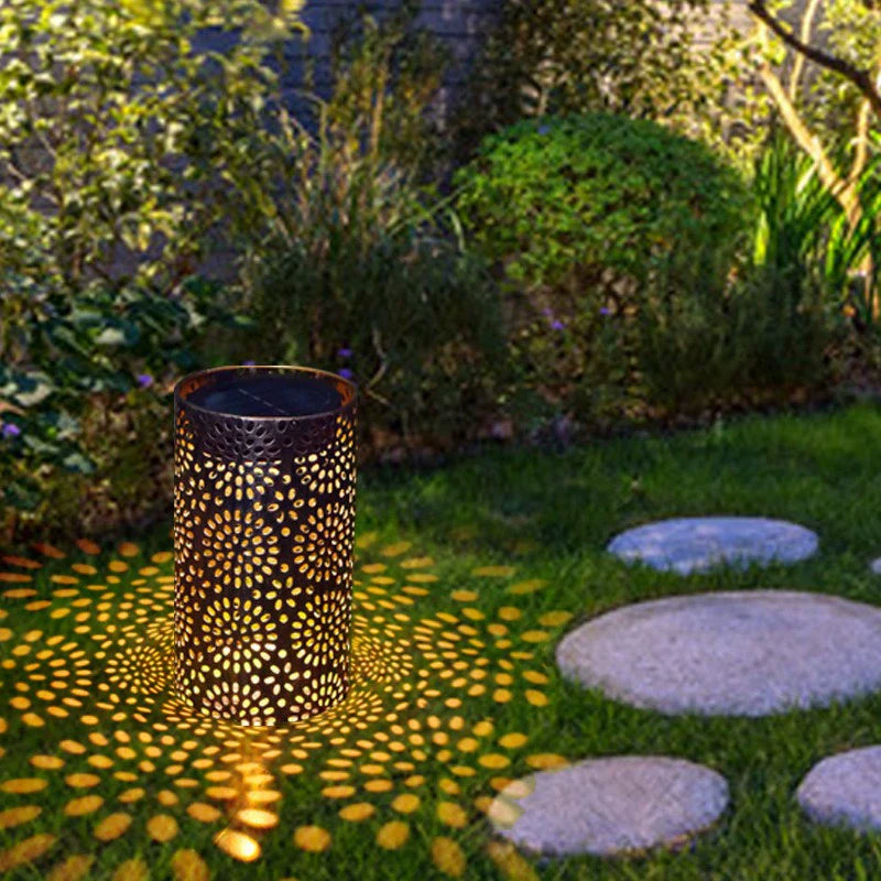 Lisslune | Luces solares metálicas cilíndricas para exteriores en el jardín, juego de dos