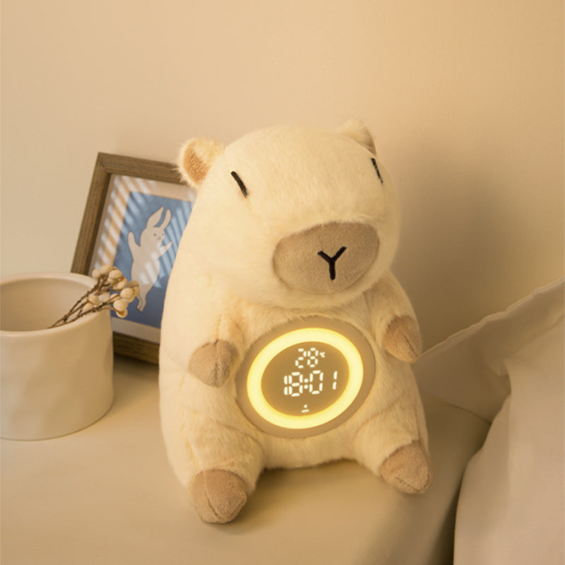 CapyGlow - Reloj despertador de peluche capibara con luz para niños