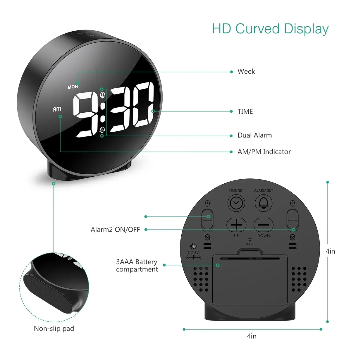 Reloj Digital de Mesa con Fuente de Luz