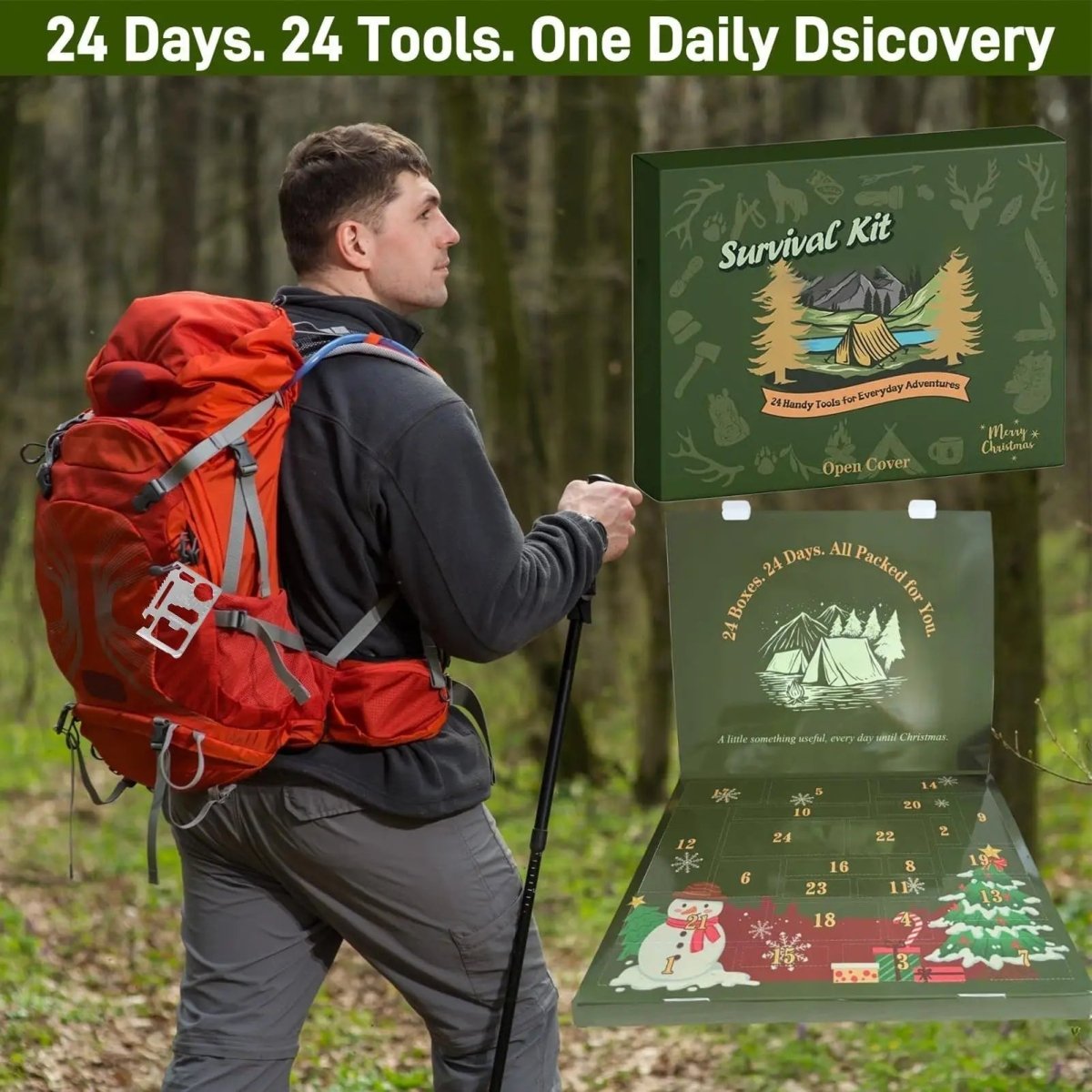 GEARCRAFT 2026 – Calendario de adviento de supervivencia de 24 días con herramientas esenciales para actividades al aire libre