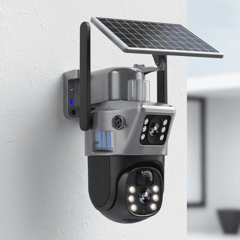 CÁMARA DUALGUARD – Cámara de seguridad inalámbrica 4K con panel solar y visión panorámica de 360°