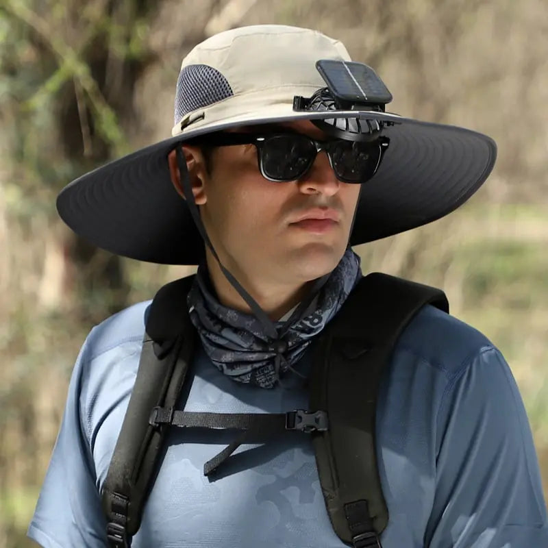 Sombrero de sol para exteriores con ventilador solar y carga USB