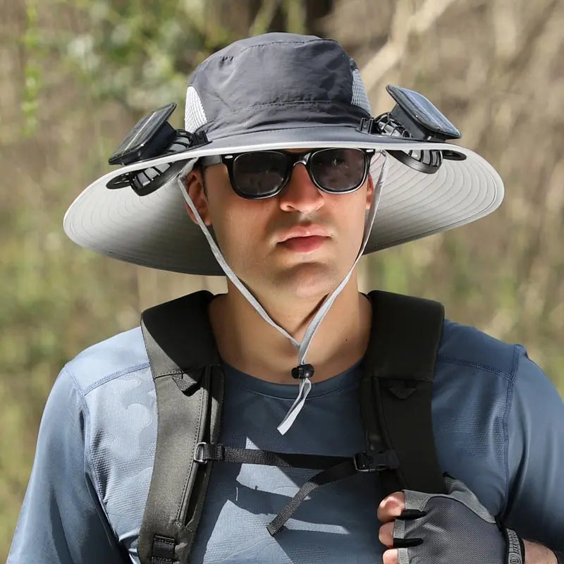 Sombrero de sol para exteriores con ventilador solar y carga USB