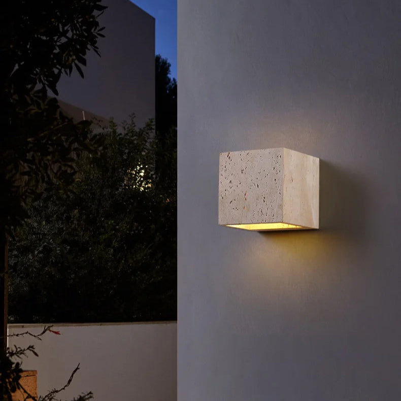 Lámpara de Pared Exterior Elegante Wabi Sabi | Lámpara de Pared de Piedra Travertina Impermeable para Jardín o Patio
